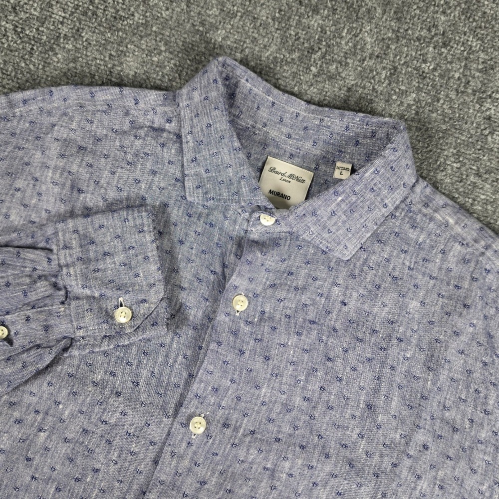Baird Mcnutt Murano Linen Button Down Shirt Mens L‎ Blue Geometric Long Sleeve